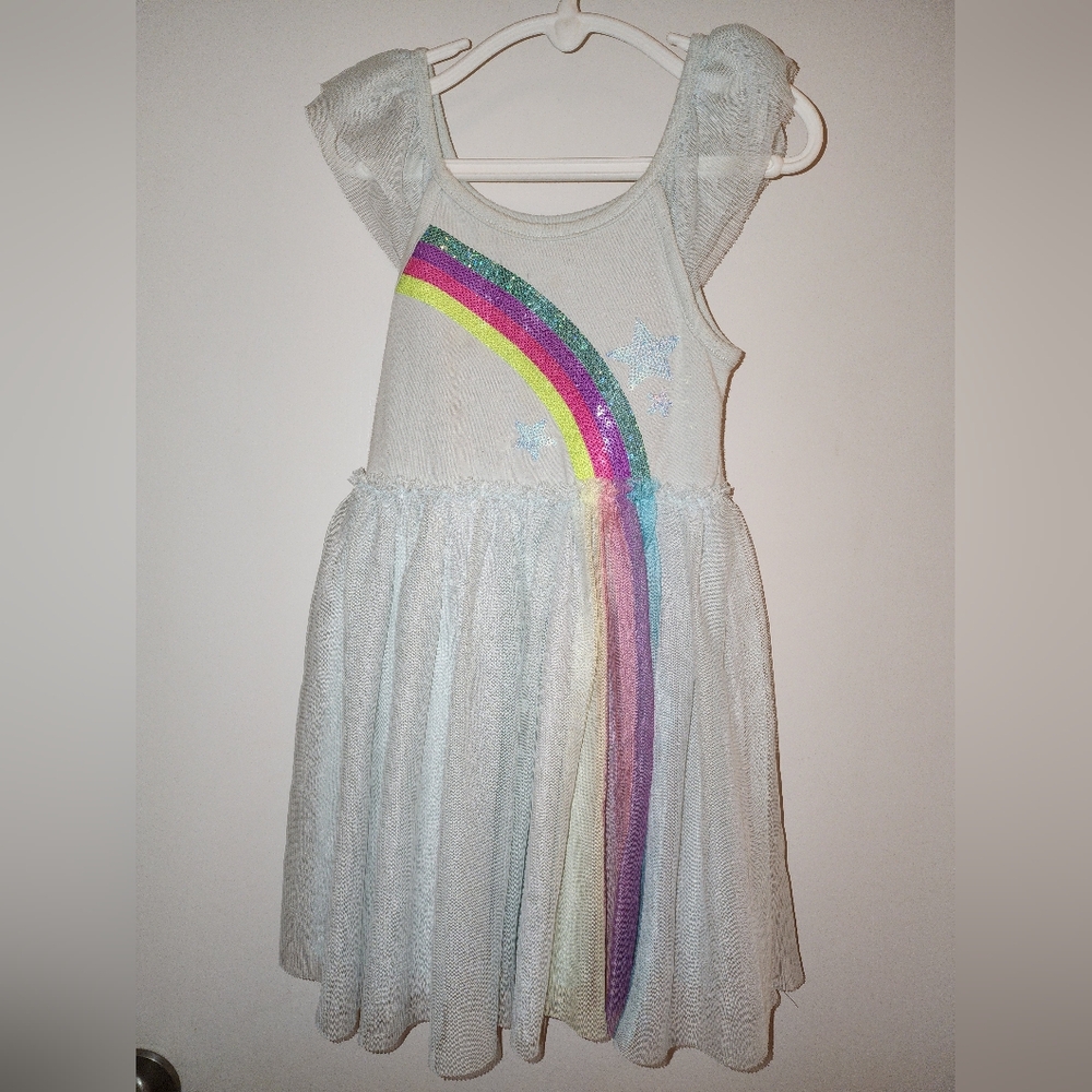 Cat and Jack ruffle sleeve rainbow sequin tulle dress